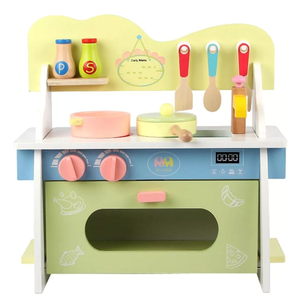 Cocina de madera verde pastel