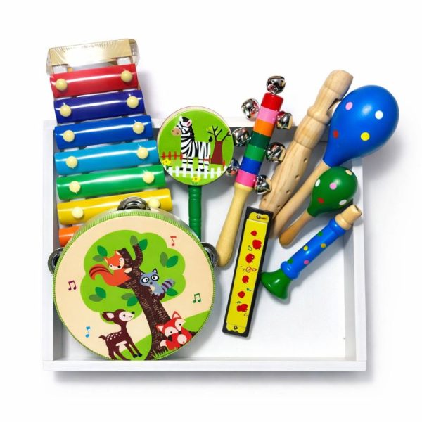 Set de 9 instrumentos musicales con caja de madera