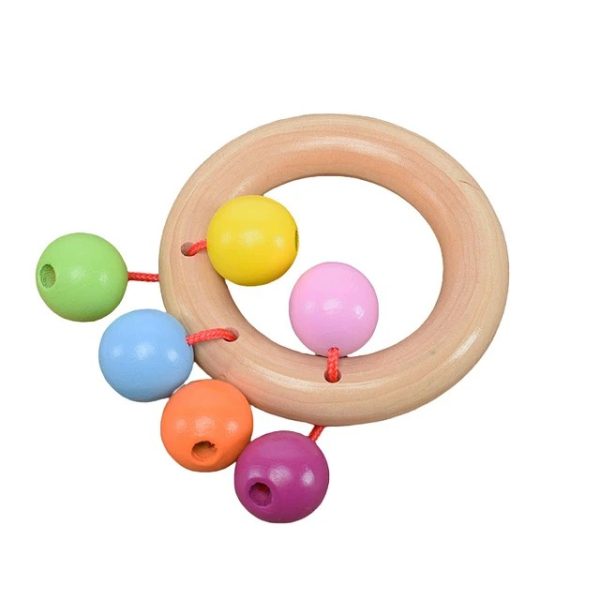 Sonajero de madera con argolla y bolitas de colores para bebé