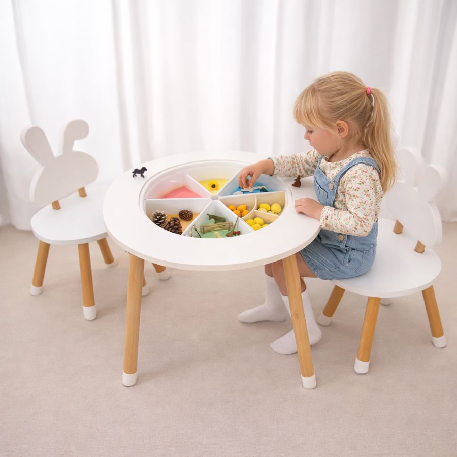 Mesa redonda sensorial con 2 sillas