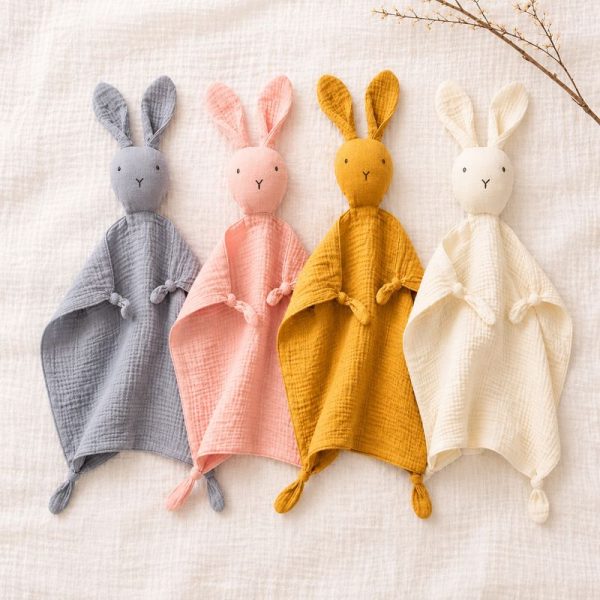 tutos de apego de muselina con forma de conejito. 4 colores dipsonibles