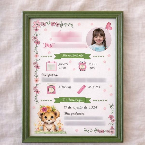 Cuadrito bautizo, marco verde